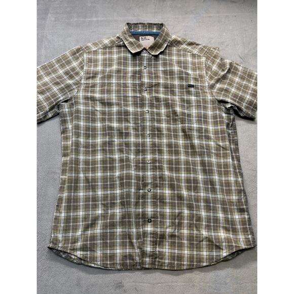 5.11 Tactical Shirt Mens Medium Brown Green Plaid Short Sleeve Button Up Outdoor - Picture 1 of 8